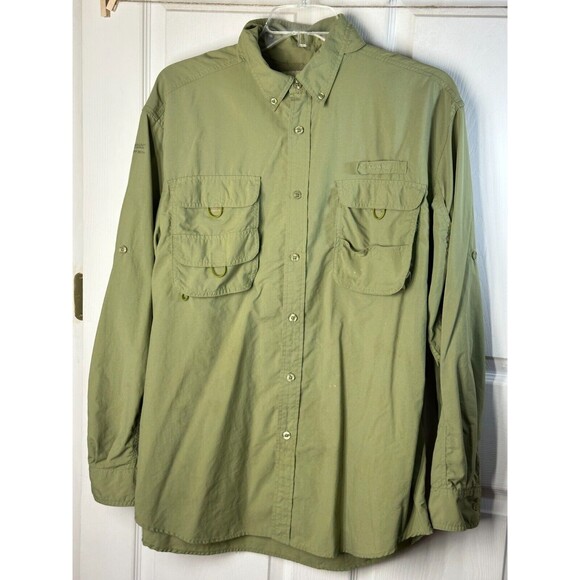 Gander Mountain Fishing Shirt Men's XL Nylon Green Vented Button-Up Long Sleeve - Picture 1 of 9